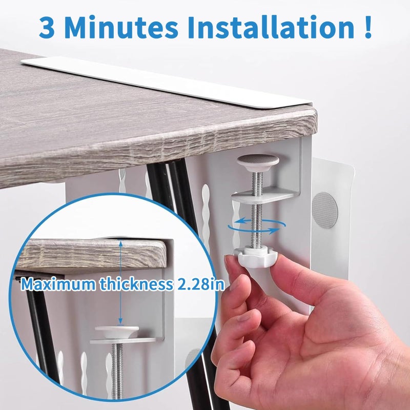 osseph Desk Side Storage  Under Desk Laptop Holder with Anti-Scratch Pad & Magnetic Pen Holder  Laptop Holder for Table  No Drill Hanging Table Organizer Fits Flat Edge 0.3"" to 2.3"" - Image 5
